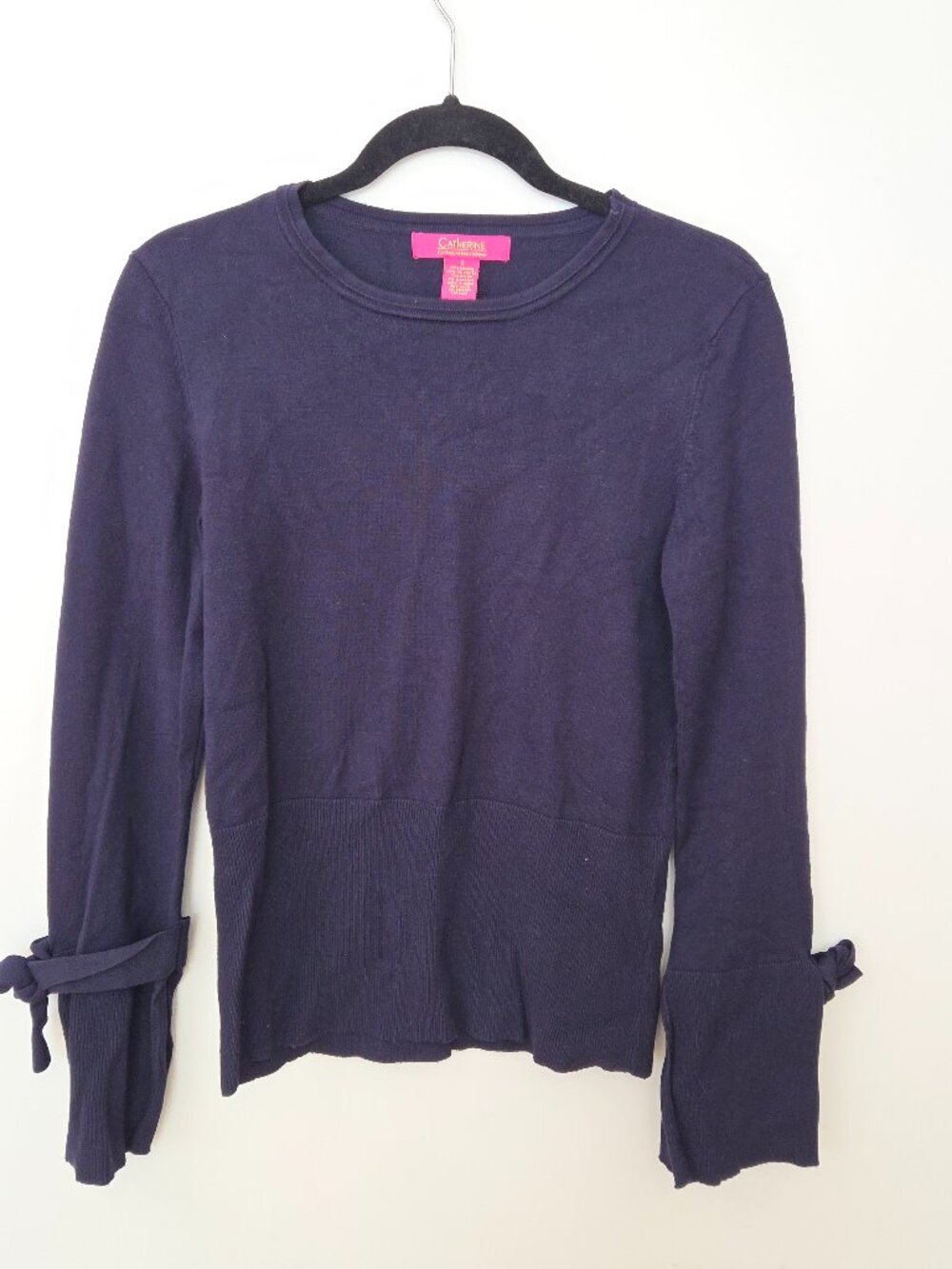 Plum Purple and Blue Striped Bow Sleeve Sweater Small